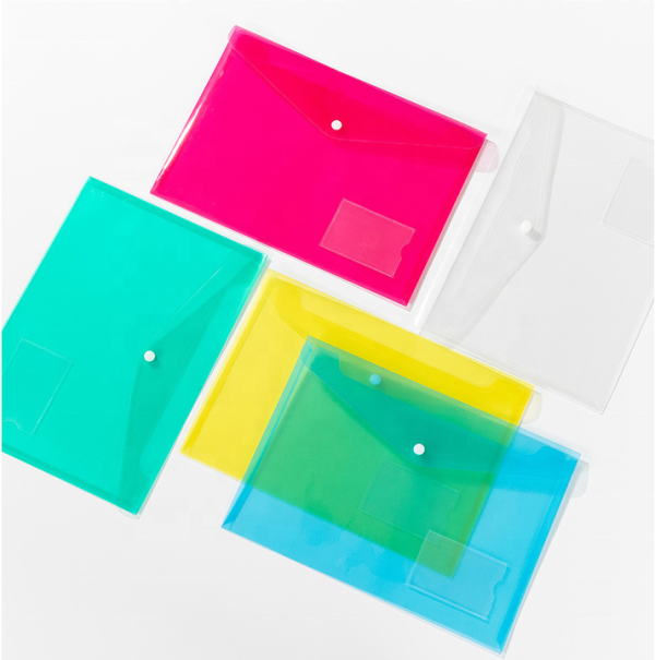 Popular Waterproof Document File Clear A4 PP Plastic Snap Button Envelope Document Bag