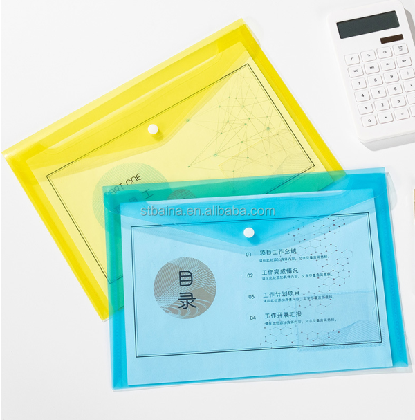 Popular Waterproof Document File Clear A4 PP Plastic Snap Button Envelope Document Bag